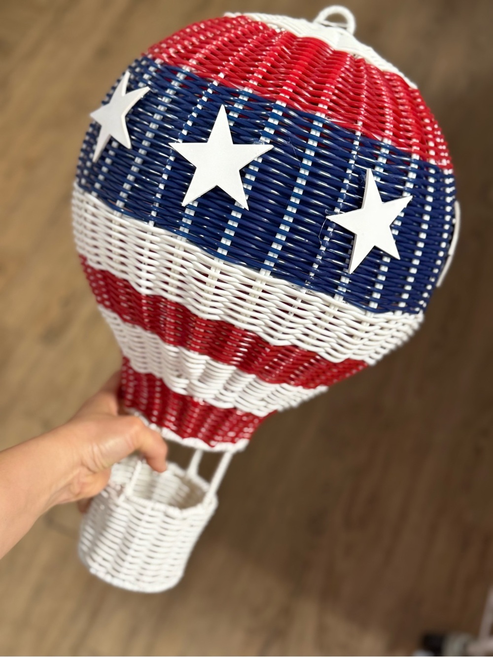 Patriotic Red, White & Blue Woven Hot Air Balloon Accent 19” tall - Picture 3 of 4